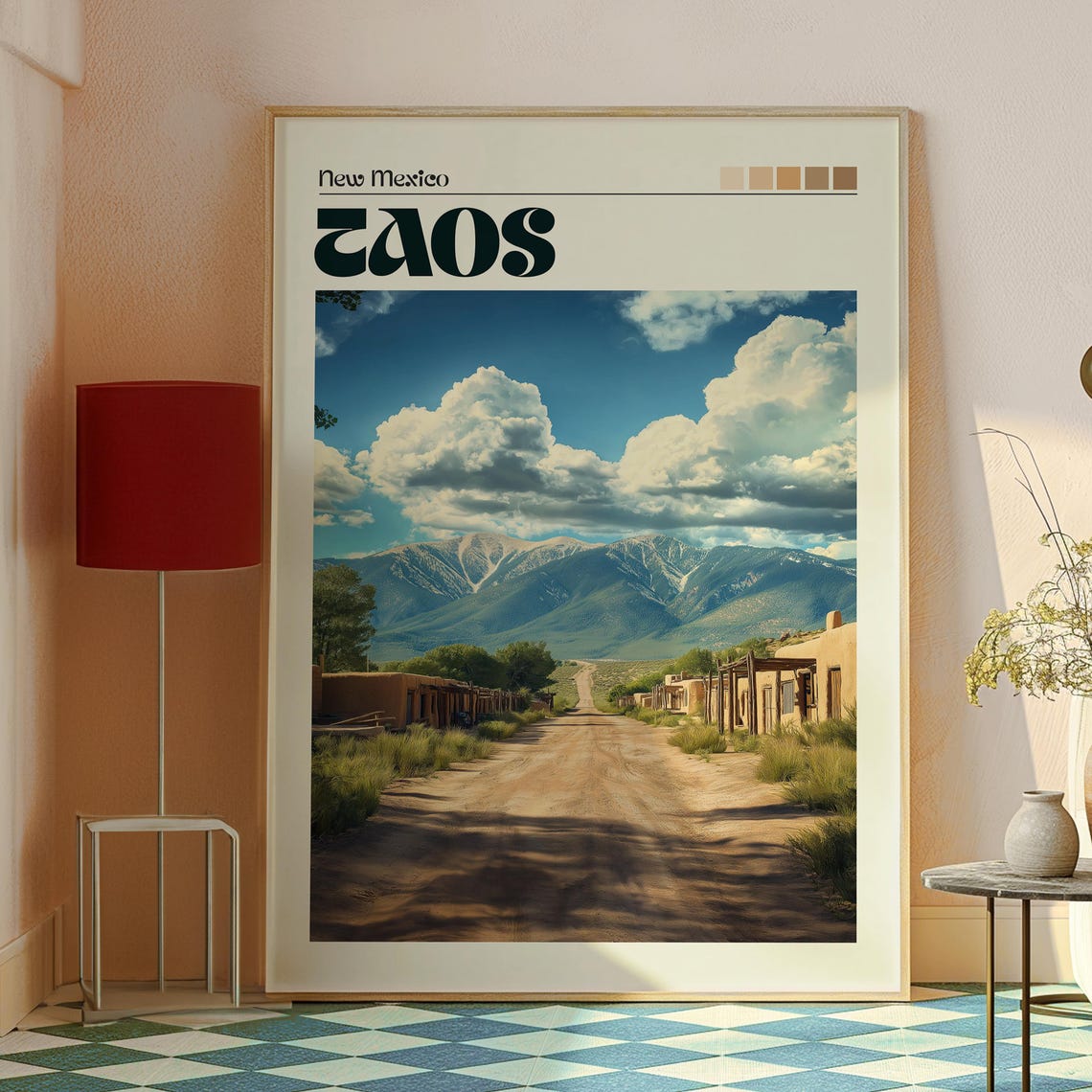 Taos New Mexico Desert Road Adobe Snow Peak Retro Travel Poster - Image 2