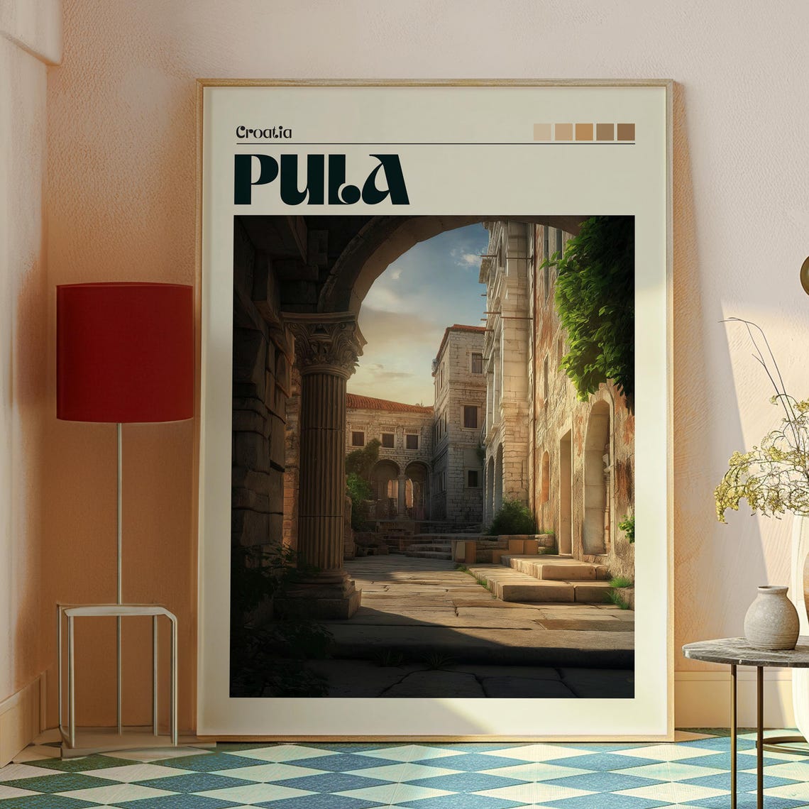 Pula Croatia Roman Arch Ancient Stone Street Retro Travel Poster - Image 2