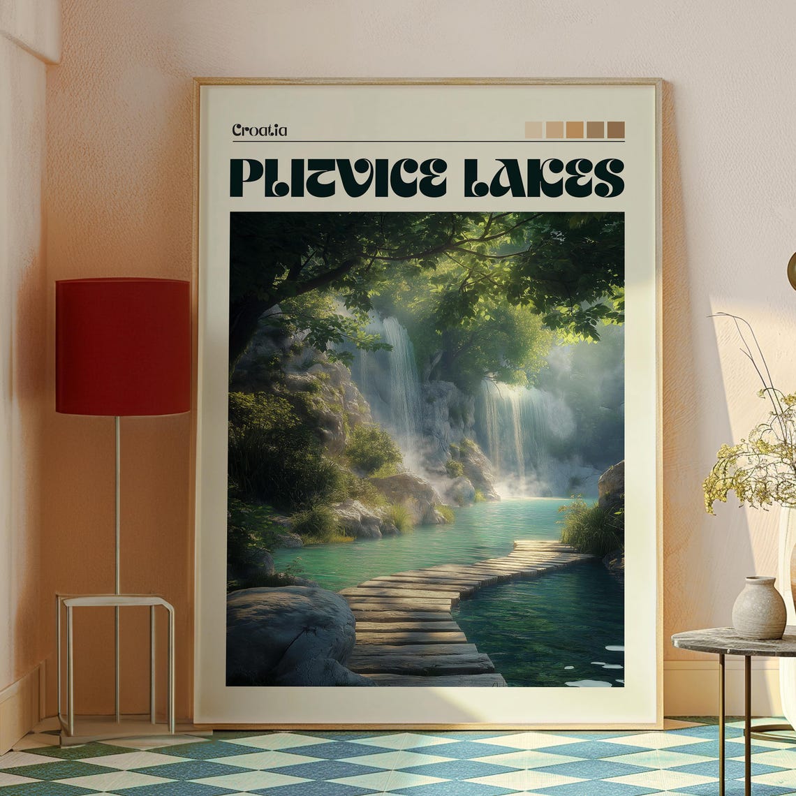 Plitvice Lakes Croatia Waterfall Wooden Boardwalk Travel Poster - Image 2