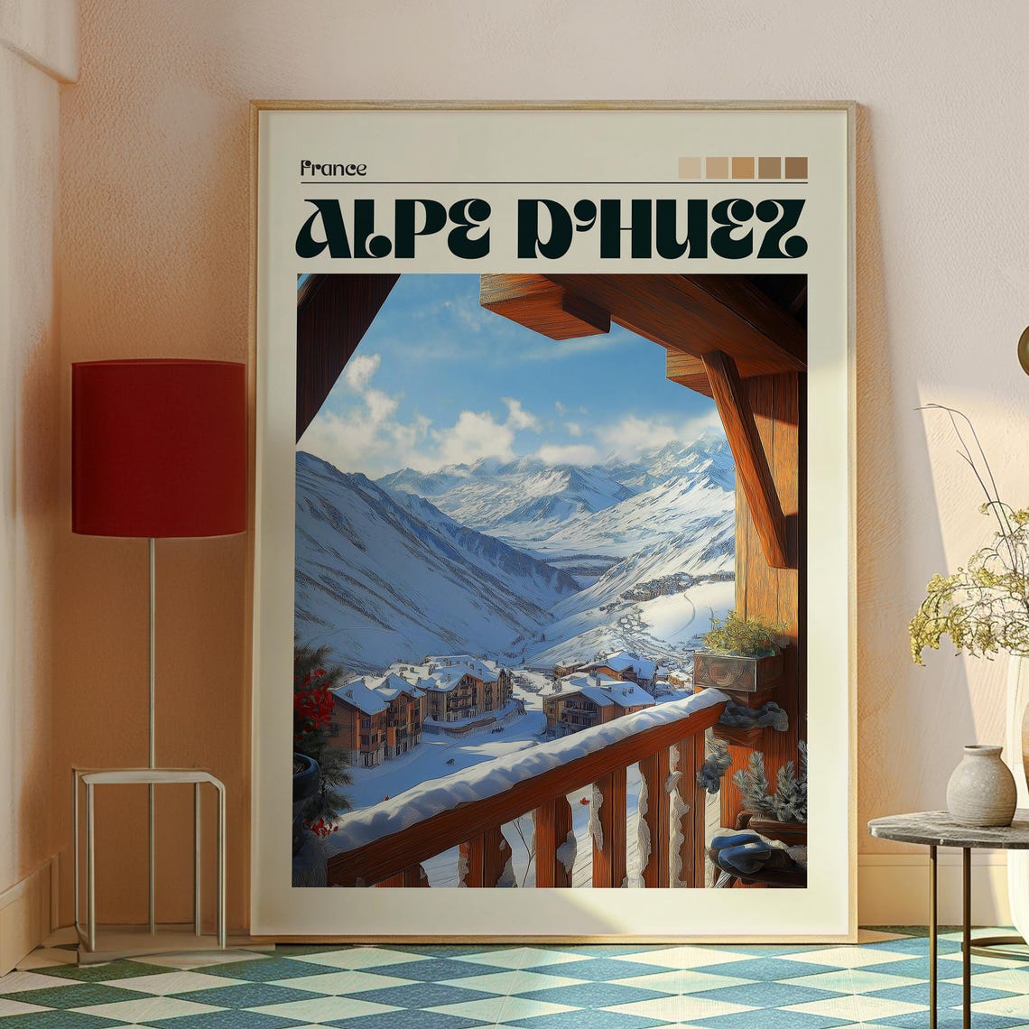 Alpe D Huez France Ski Village Winter Mountain Travel Poster - Image 2