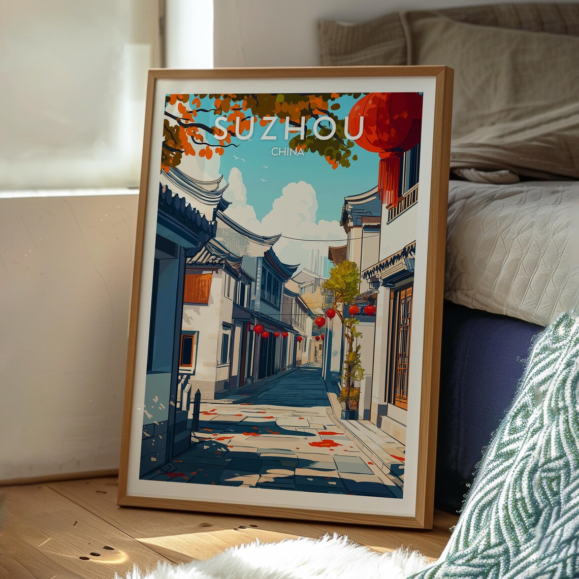 Suzhou China Traditional Street Red Lanterns Vintage Travel Poster - Image 3