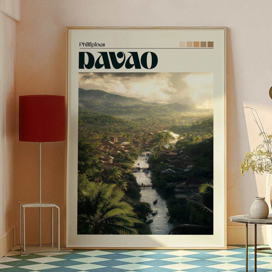 Davao Philippines River Valley Village Palm Trees Travel Poster - Image 2