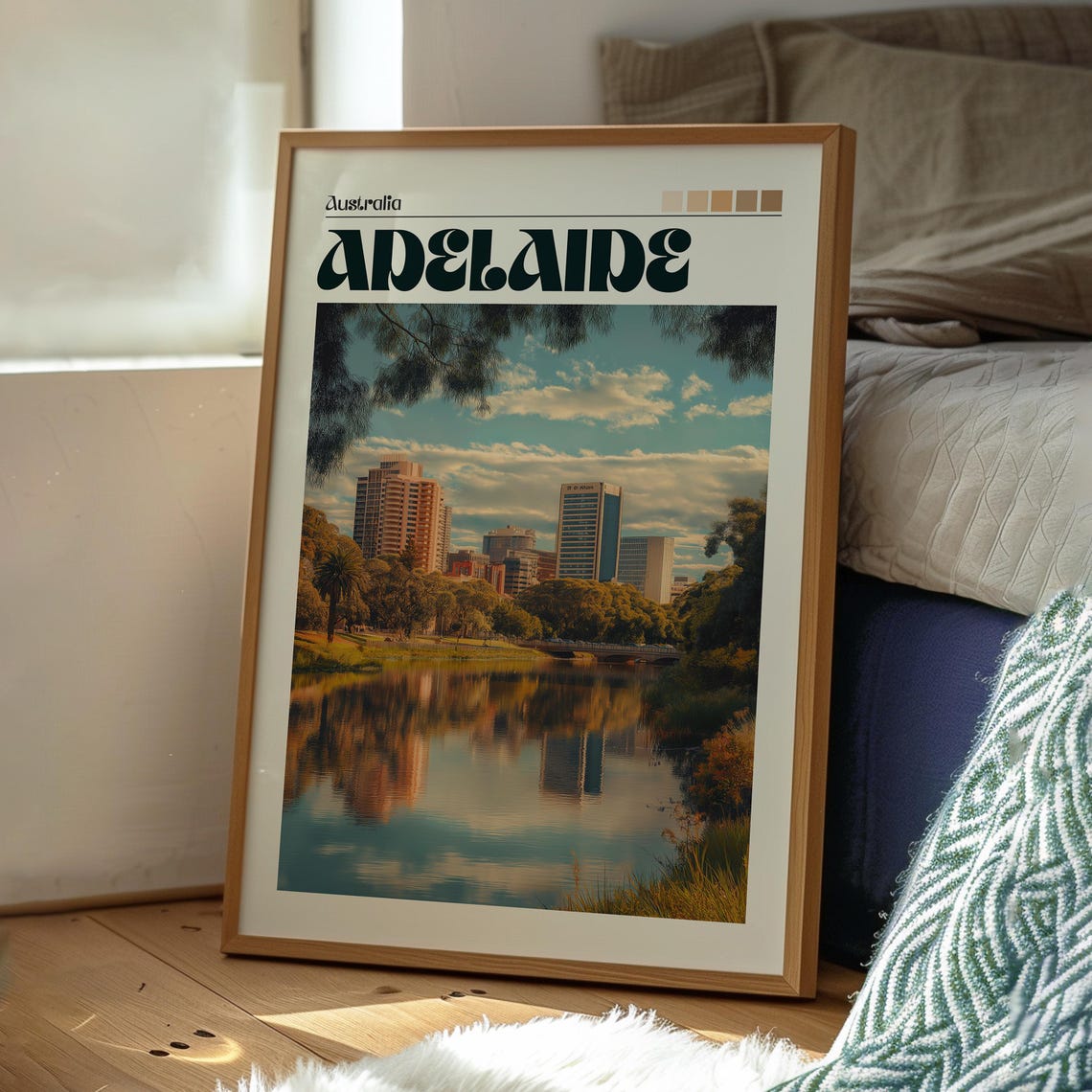 Adelaide Australia Vintage Retro City River Reflection Poster - Image 3
