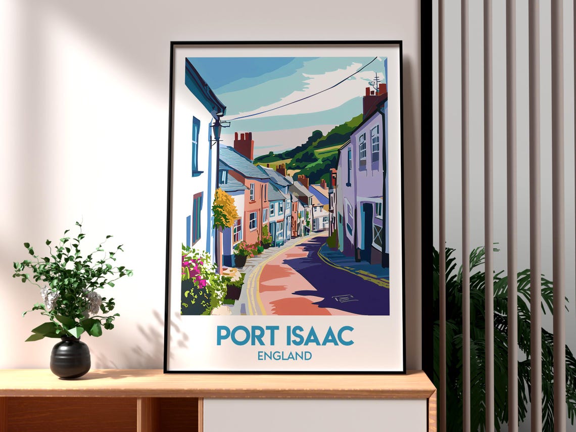 Port Isaac England Colorful Village Street Cornish Coast Poster
