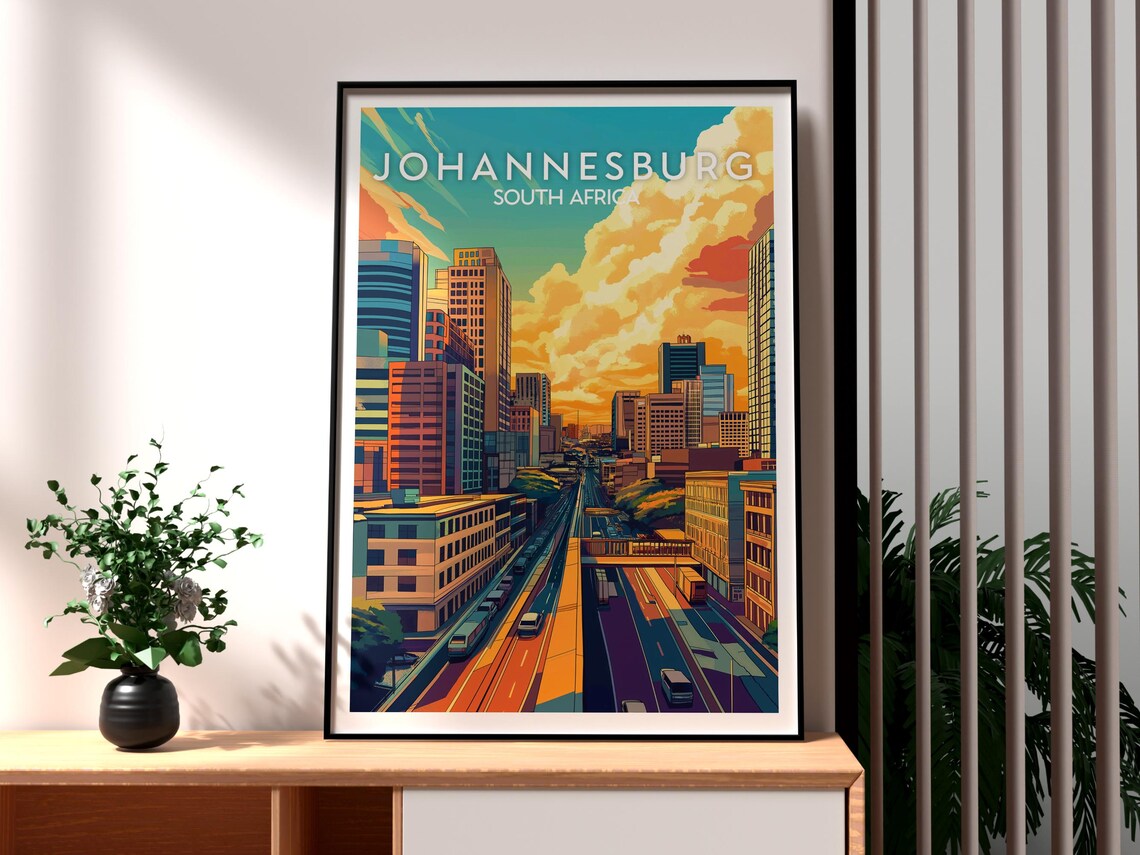Johannesburg South Africa Sunset Skyline Avenue Travel Poster