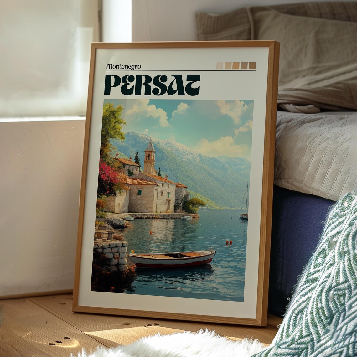 Persat Montenegro Quiet Seaside Village Church Bay Travel Poster - Image 3