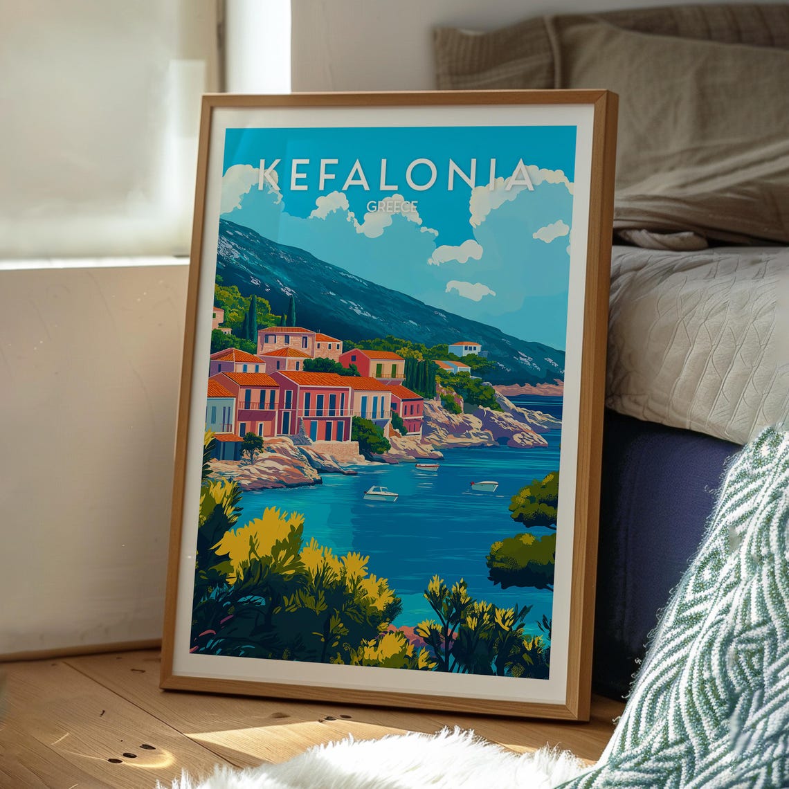 Kefalonia Greece Colorful Waterfront Village Ionian Sea View Poster - Image 3