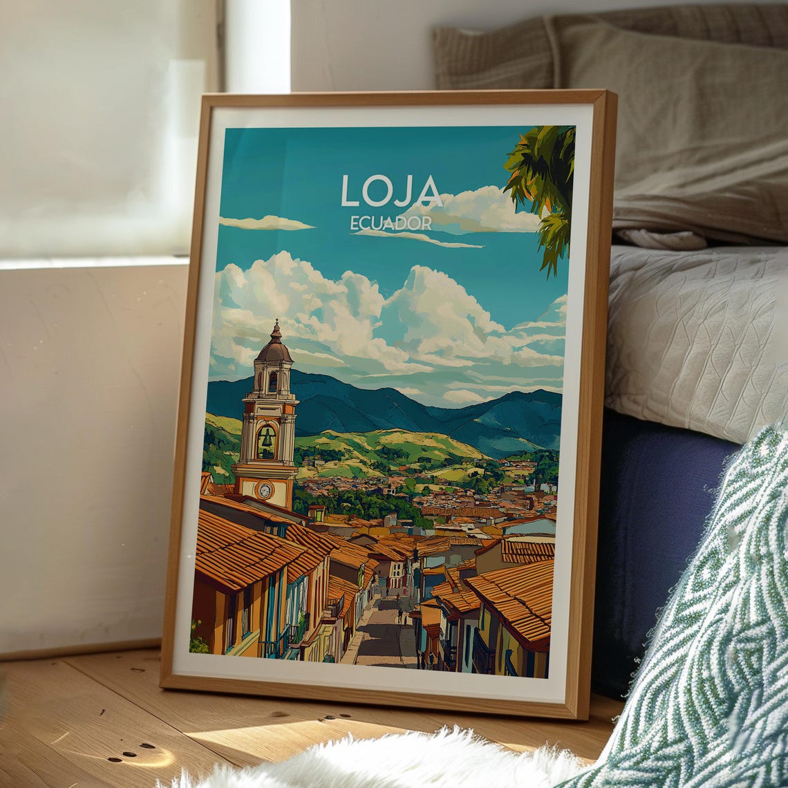 Loja Ecuador Colonial Bell Tower Red Tile Roofs Valley Travel Poster - Image 3