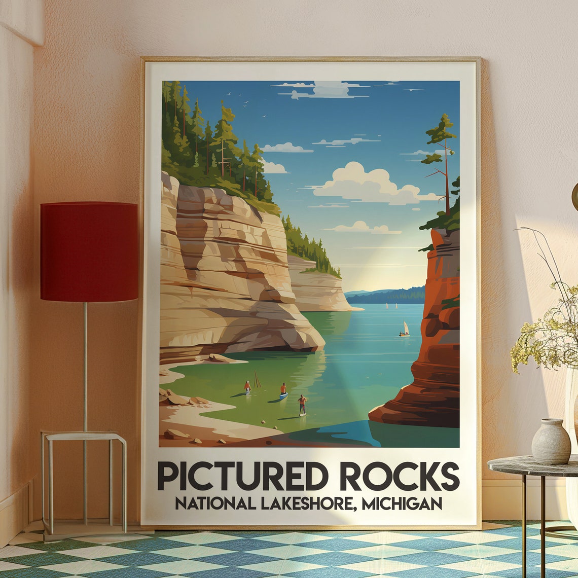Pictured Rocks National Lakeshore Cliffs Michigan Travel Poster - Image 2