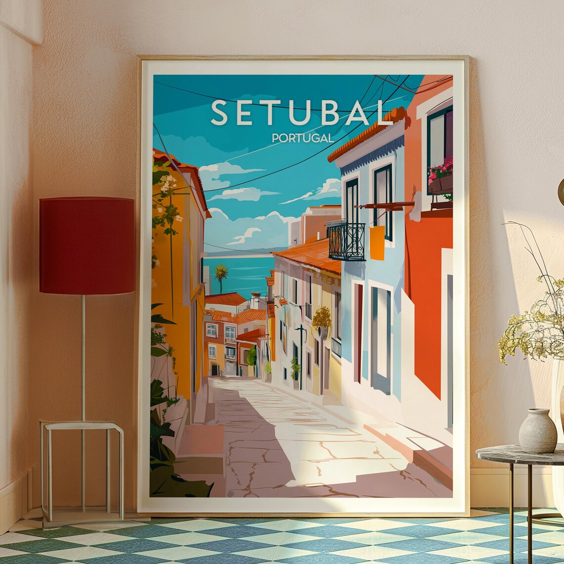 Setubal Portugal Old Town Street Sea View Retro Travel Poster - Image 2