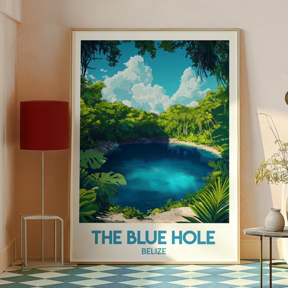 The Blue Hole Belize Jungle Cenote Lagoon Tropical Travel Poster - Image 2