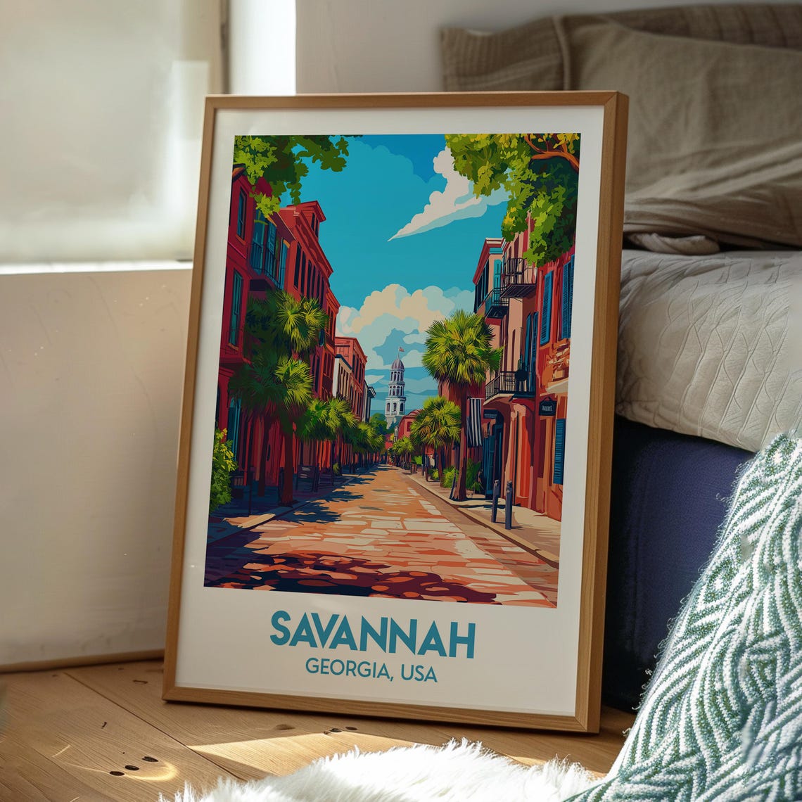 Savannah Georgia Historic Brick Street Palm Trees Travel Poster - Image 3