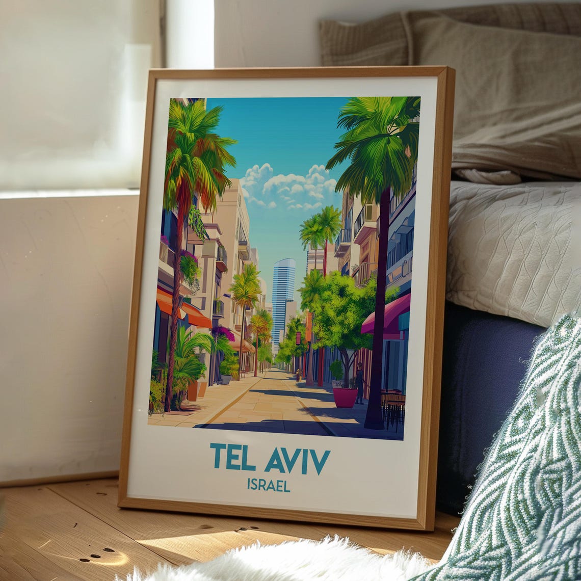 Tel Aviv Israel Palm Lined Boulevard City Scene Beach Poster - Image 3