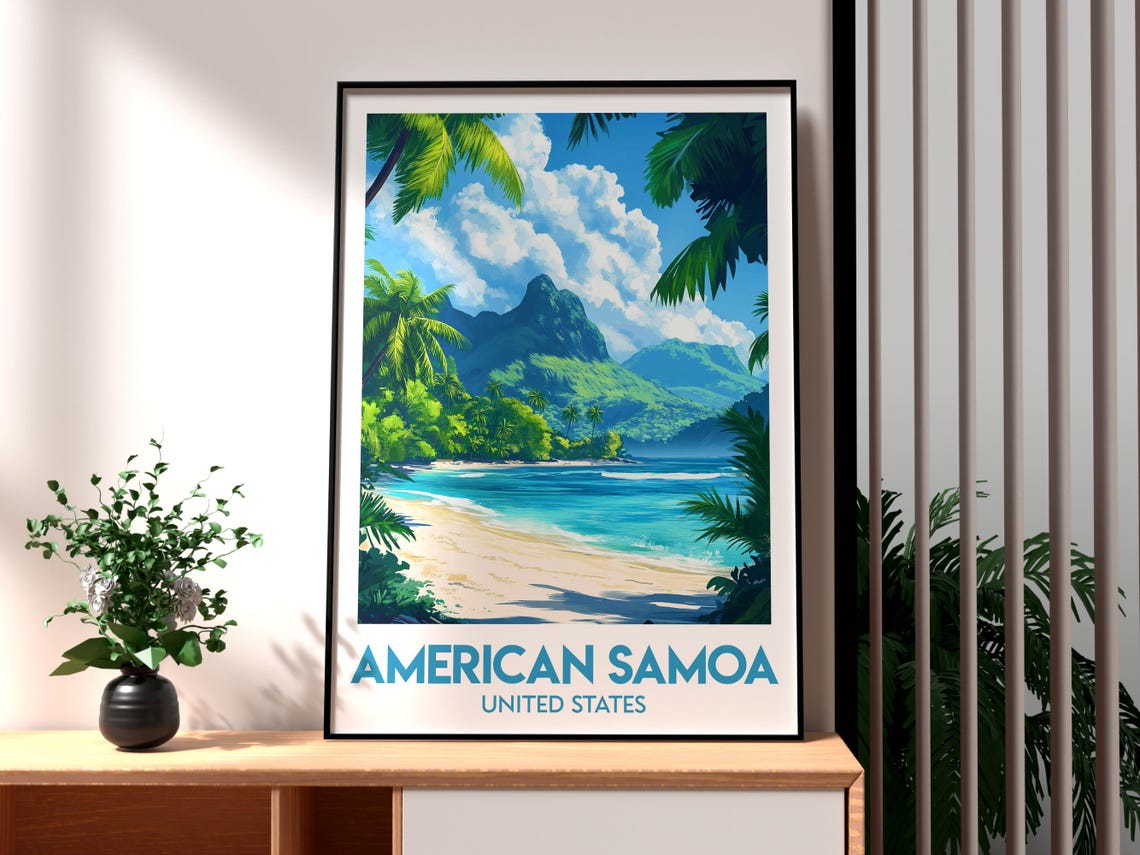 American Samoa United States Tropical Beach Island Travel Poster