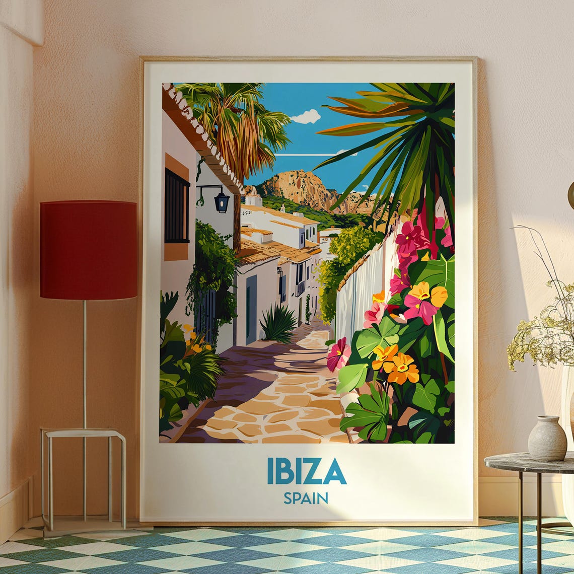 Ibiza Spain Flower Filled Old Town Alley Stone Path Travel Poster - Image 2