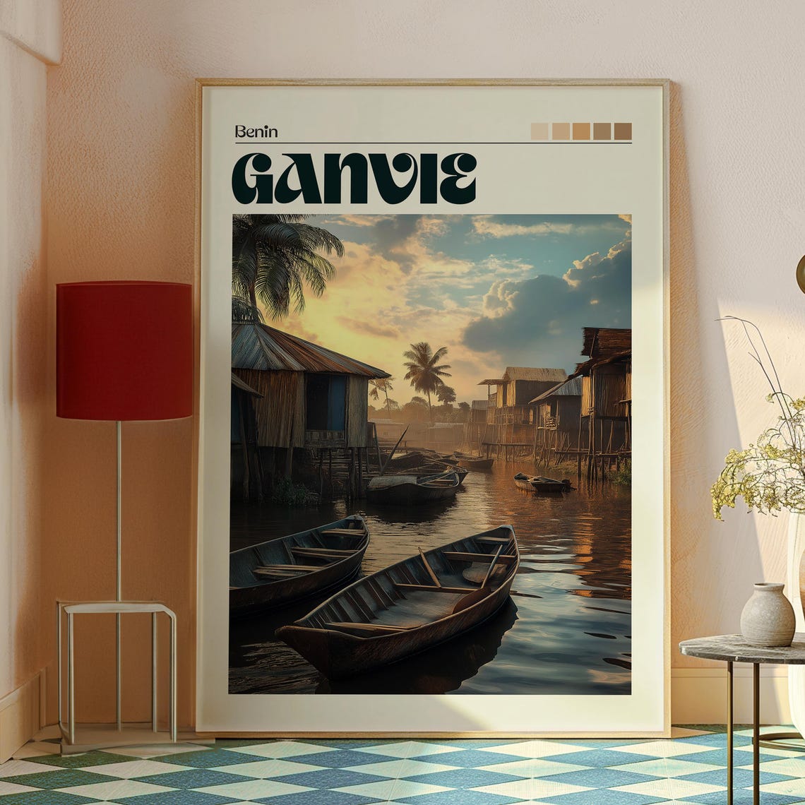 Ganvie Benin West Africa Stilt Village Lake Boats Sunset Poster - Image 2