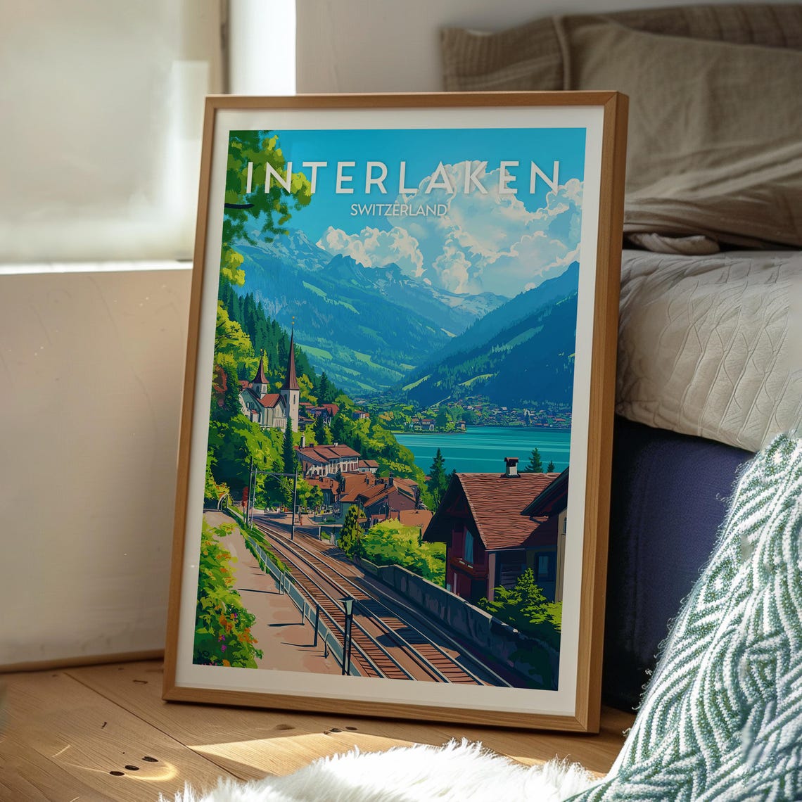 Interlaken Switzerland Scenic Railway Village Lake Alps Poster - Image 3