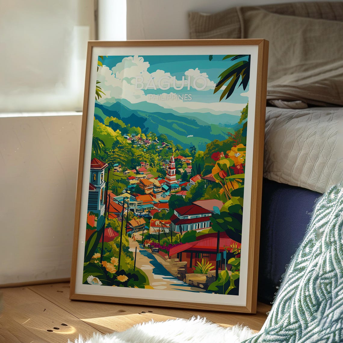 Baguio Philippines Mountain Town Red Roofs Flower Garden Poster - Image 3