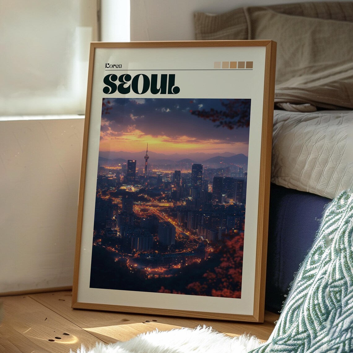 Seoul Korea Night Skyline N Seoul Tower Sunset Vintage Travel Poster - Image 3