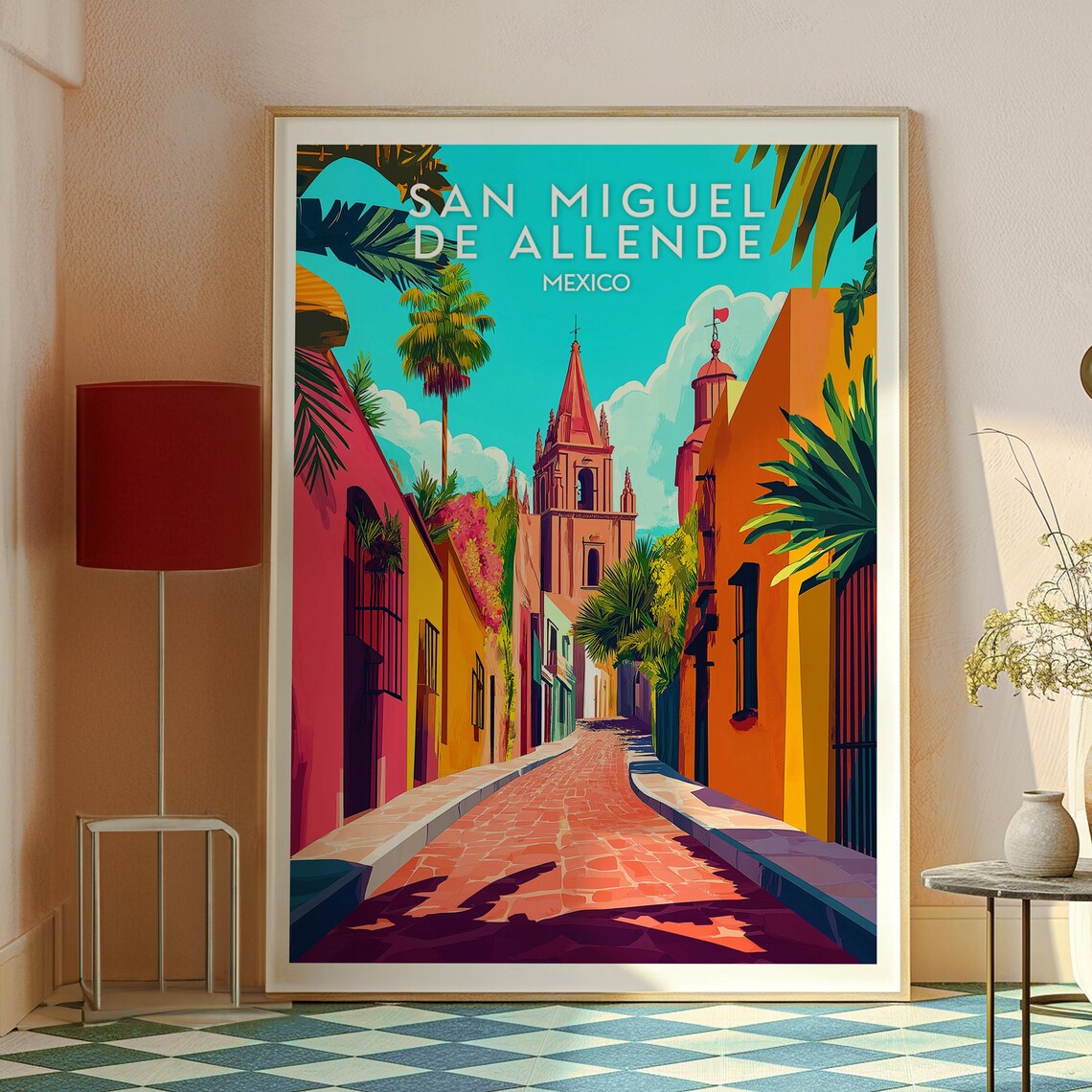 San Miguel De Allende Mexico Pink Street Colonial Church Poster - Image 2