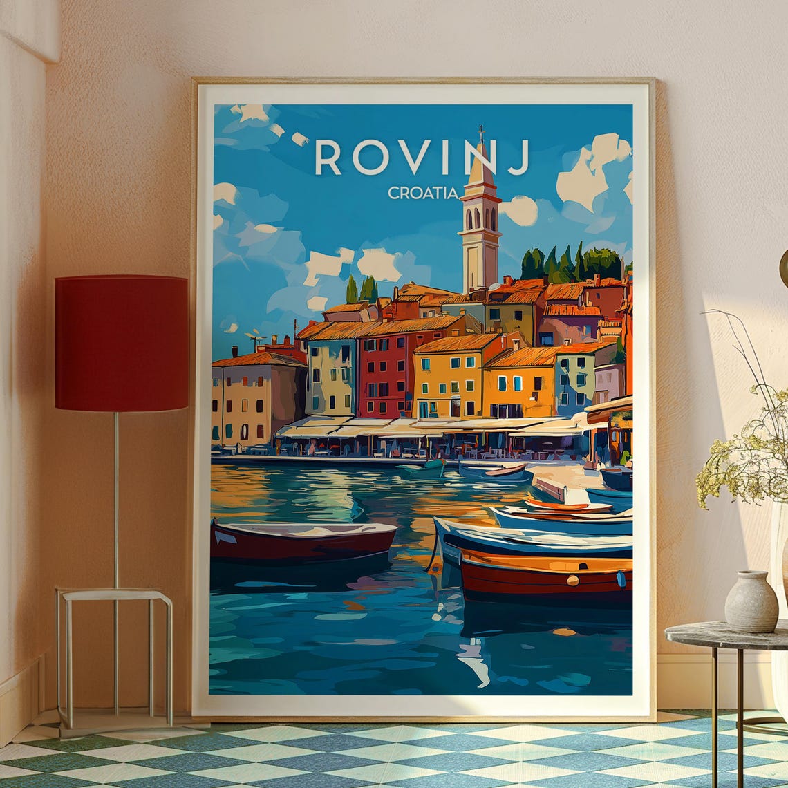 Rovinj Croatia Harbor Boats Bell Tower Old Town Travel Poster - Image 2