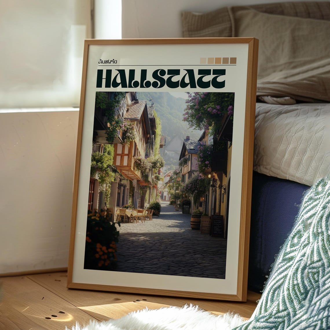 Hallstatt Austria Charming Flower Lined Alpine Old Town Street Poster - Image 3