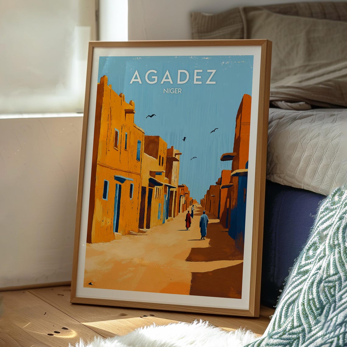 Retro Agadez Niger Sahara Desert Town Street Scene Travel Poster - Image 3
