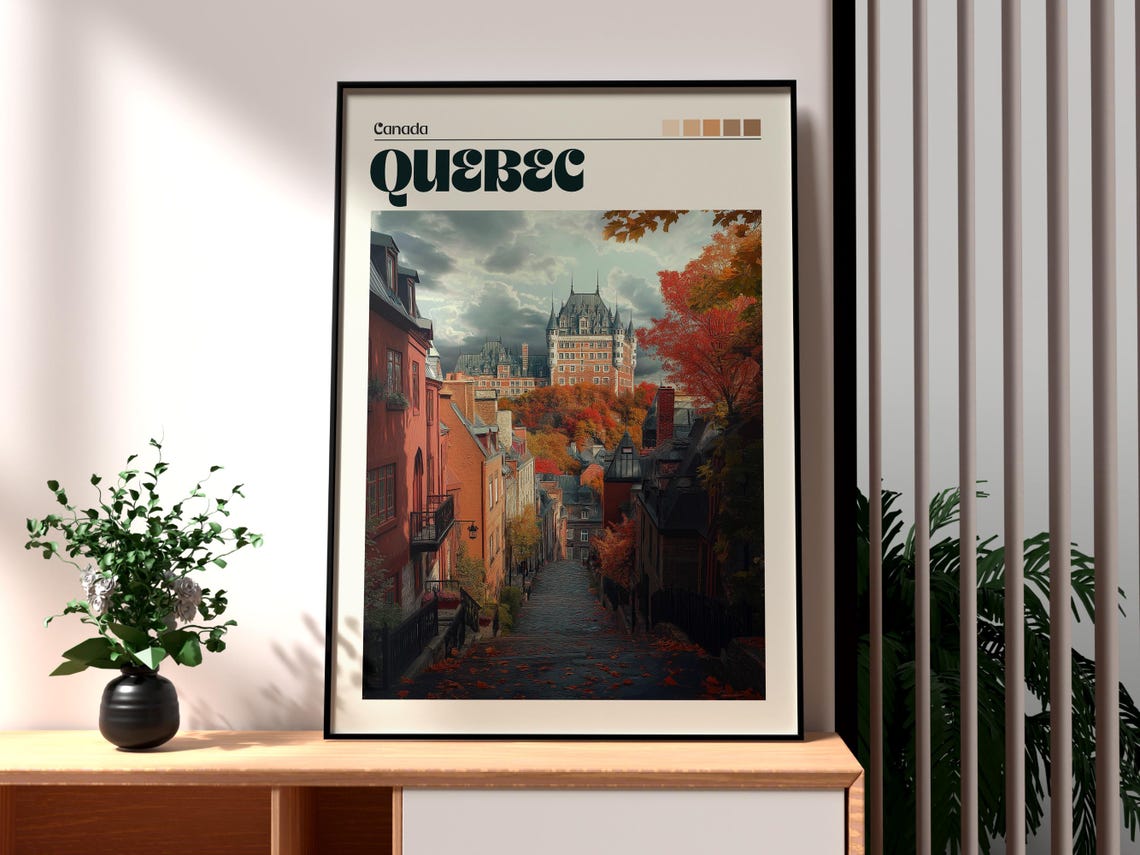 Quebec Canada Autumn Old Town Chateau Frontenac Travel Poster