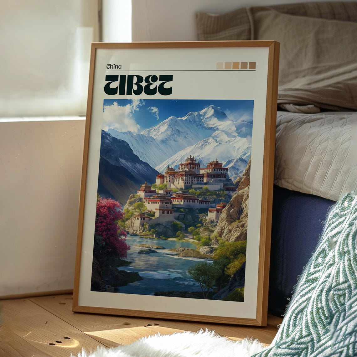 Tibet China Monastery Himalayan Peak River Valley Travel Poster - Image 3