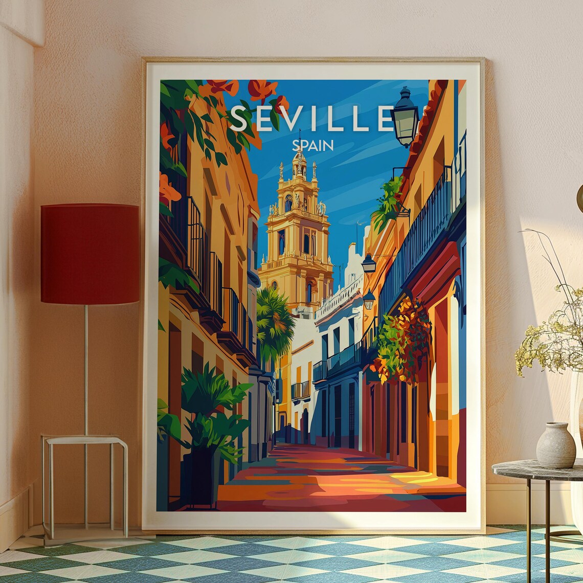 Seville Spain Golden Bell Tower Flower Lane Vintage Travel Poster - Image 2