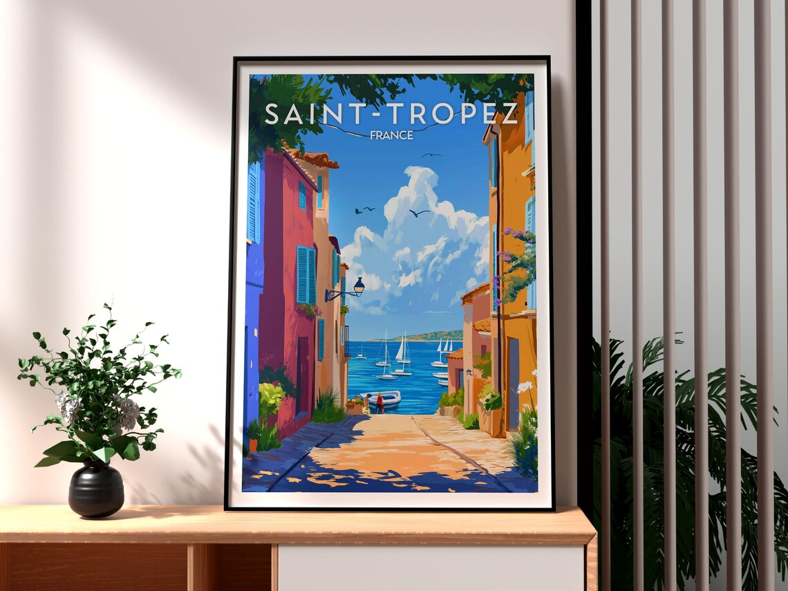 Saint Tropez France Riviera Village Sea View Vintage Art Poster