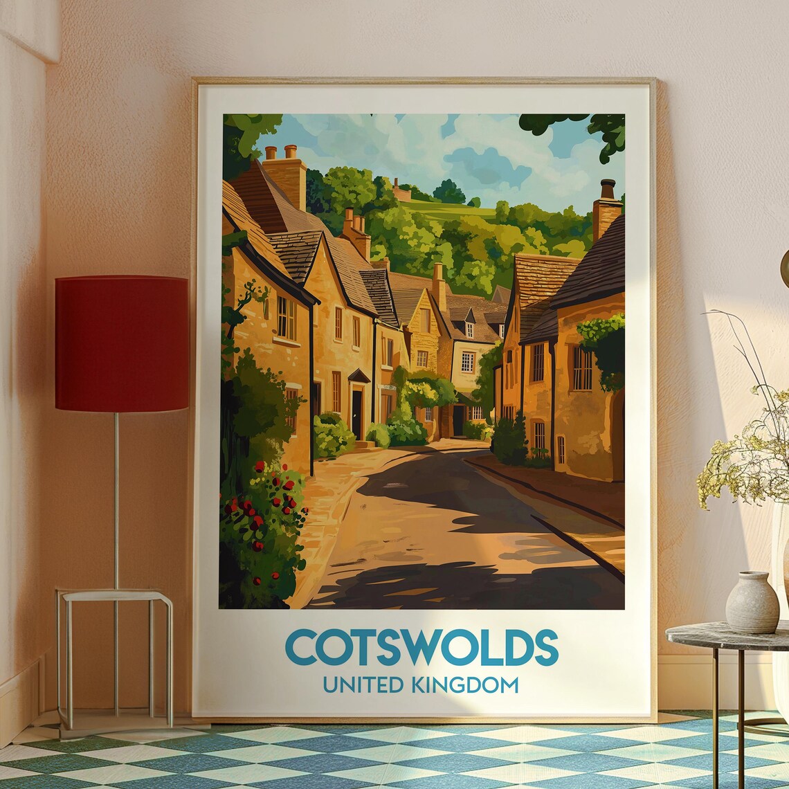 Cotswolds United Kingdom Stone Village Street Vintage Travel Poster - Image 2