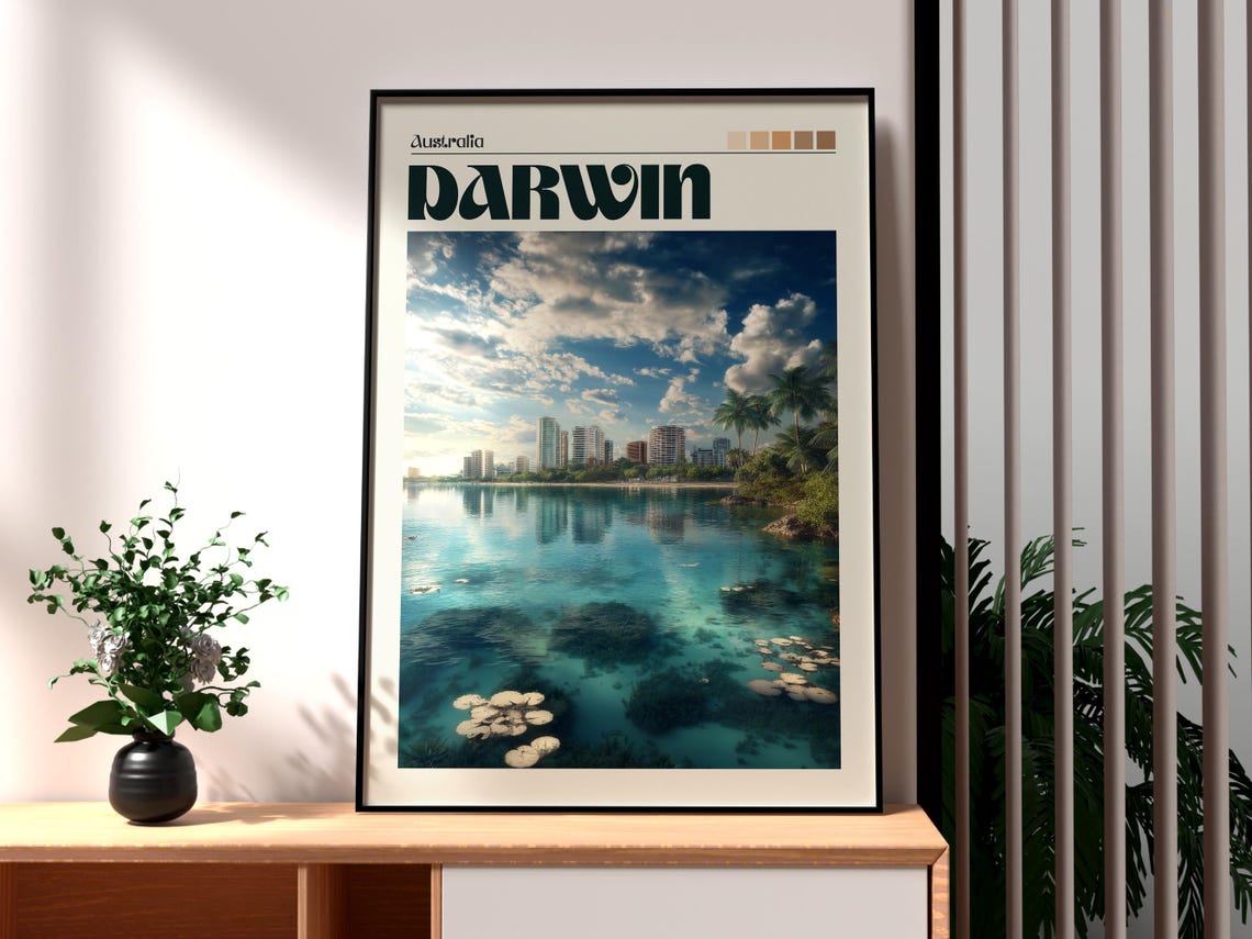 Darwin Australia Waterfront Skyline Turquoise Bay Travel Poster
