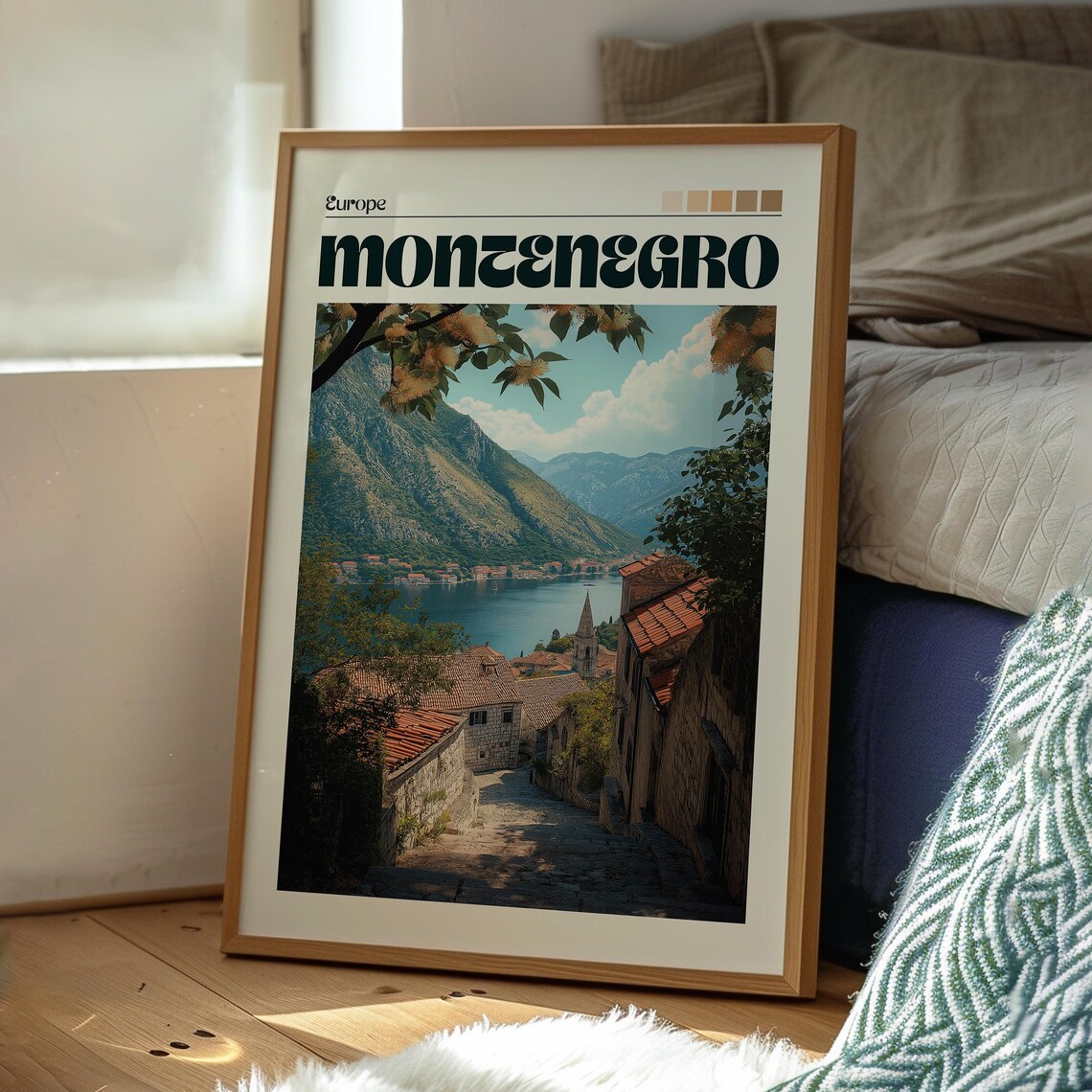 Montenegro Europe Kotor Bay Red Roof Village Mountain Poster - Image 3