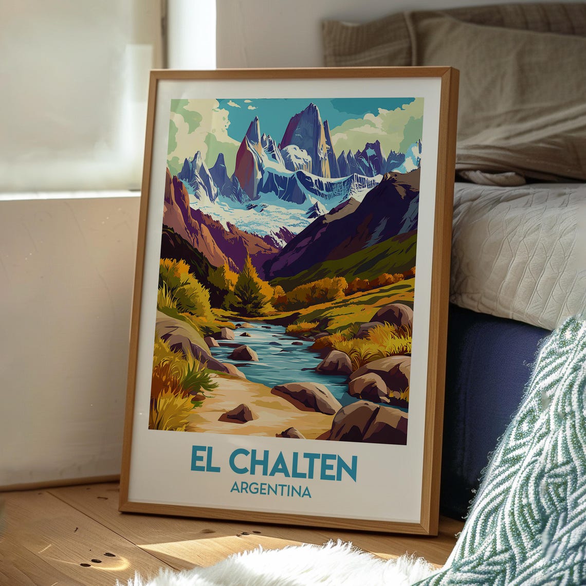 El Chalten Argentina Fitz Roy Peak River Valley Travel Poster - Image 3