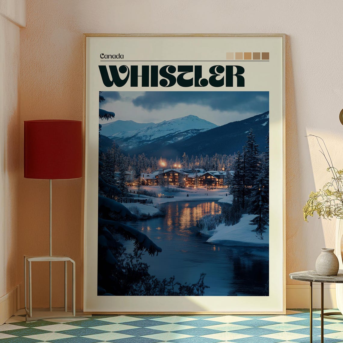 Whistler Canada Ski Resort Village Snowy Night Winter Travel Poster - Image 2