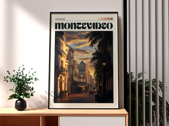 Montevideo Uruguay Sunset Colonial Avenue Palm Trees Travel Poster