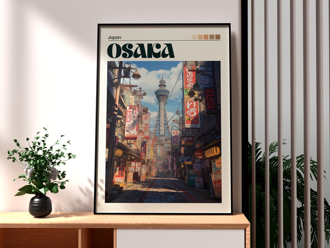 Osaka Japan Shinsekai Street Tsutenkaku Tower Neon Signs Travel Poster