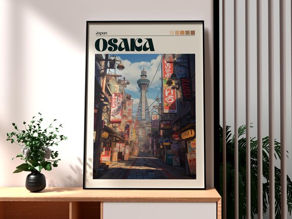 Osaka Japan Shinsekai Street Tsutenkaku Tower Neon Signs Travel Poster