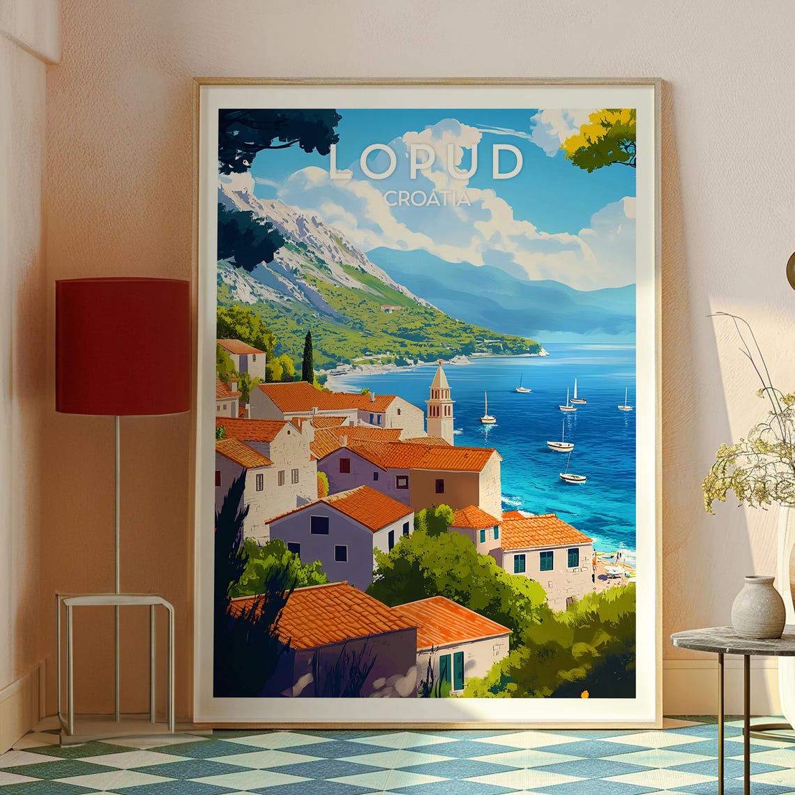Lopud Croatia Red Rooftops Harbor Sailboats Adriatic Coast Town Poster - Image 2