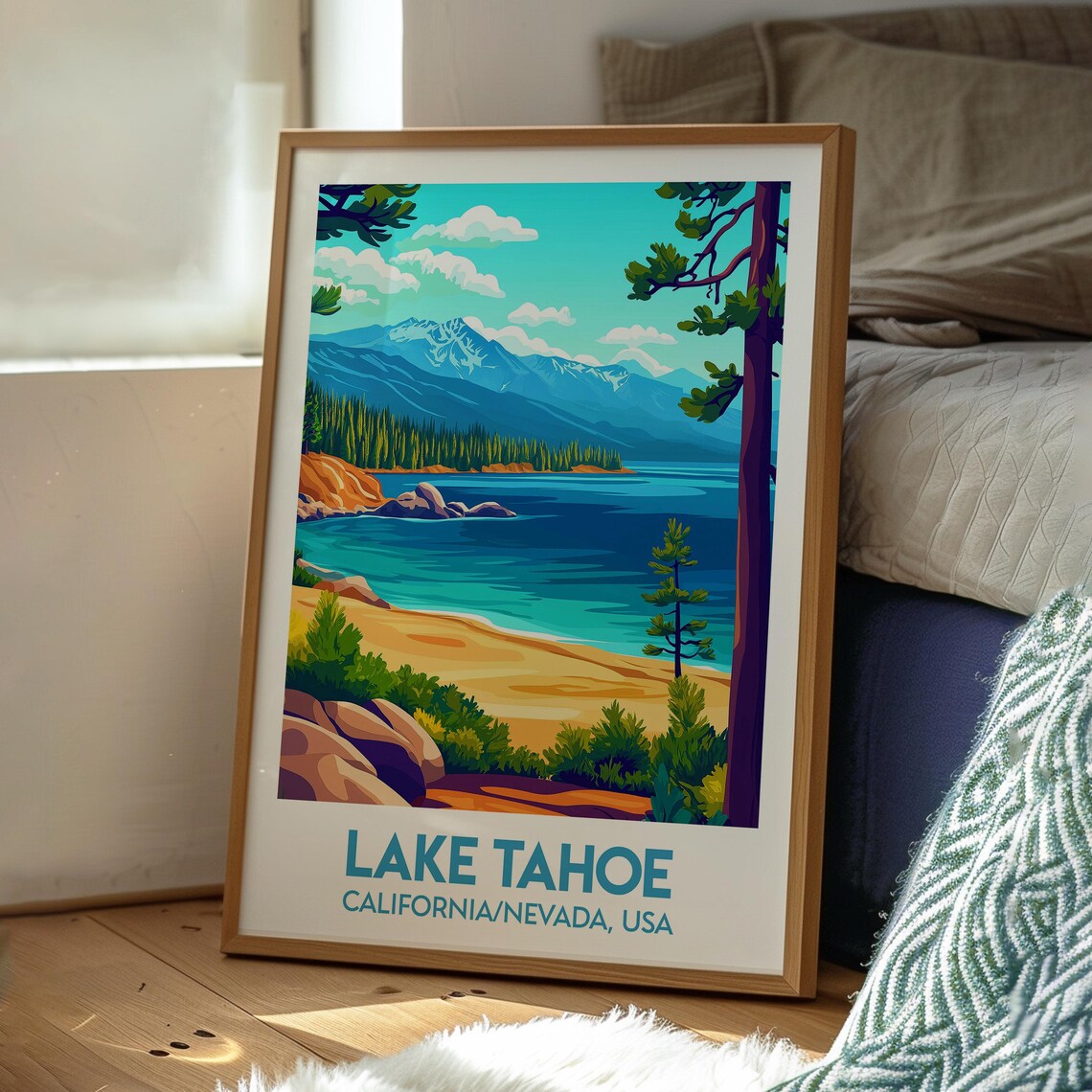 Lake Tahoe California Nevada Pine Beach Mountain Travel Poster - Image 3