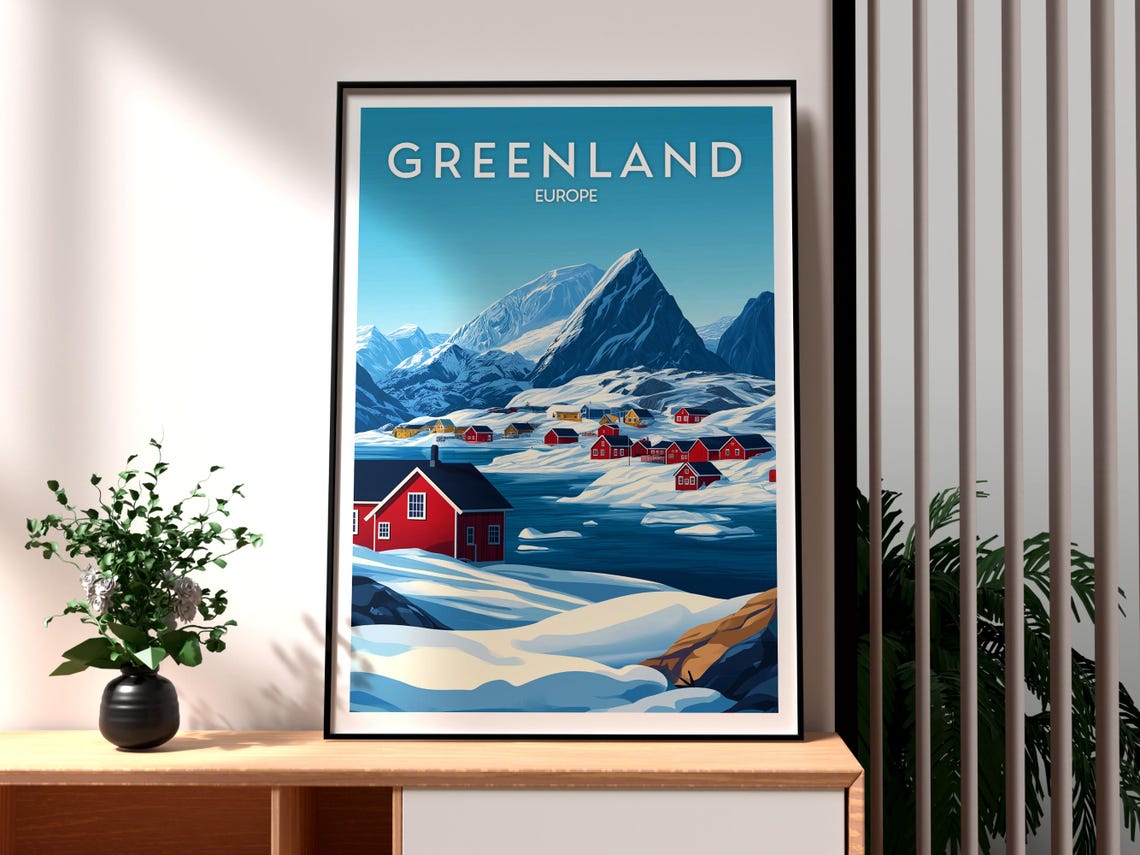 Greenland Europe Arctic Snow Village Mountains Winter Travel Poster