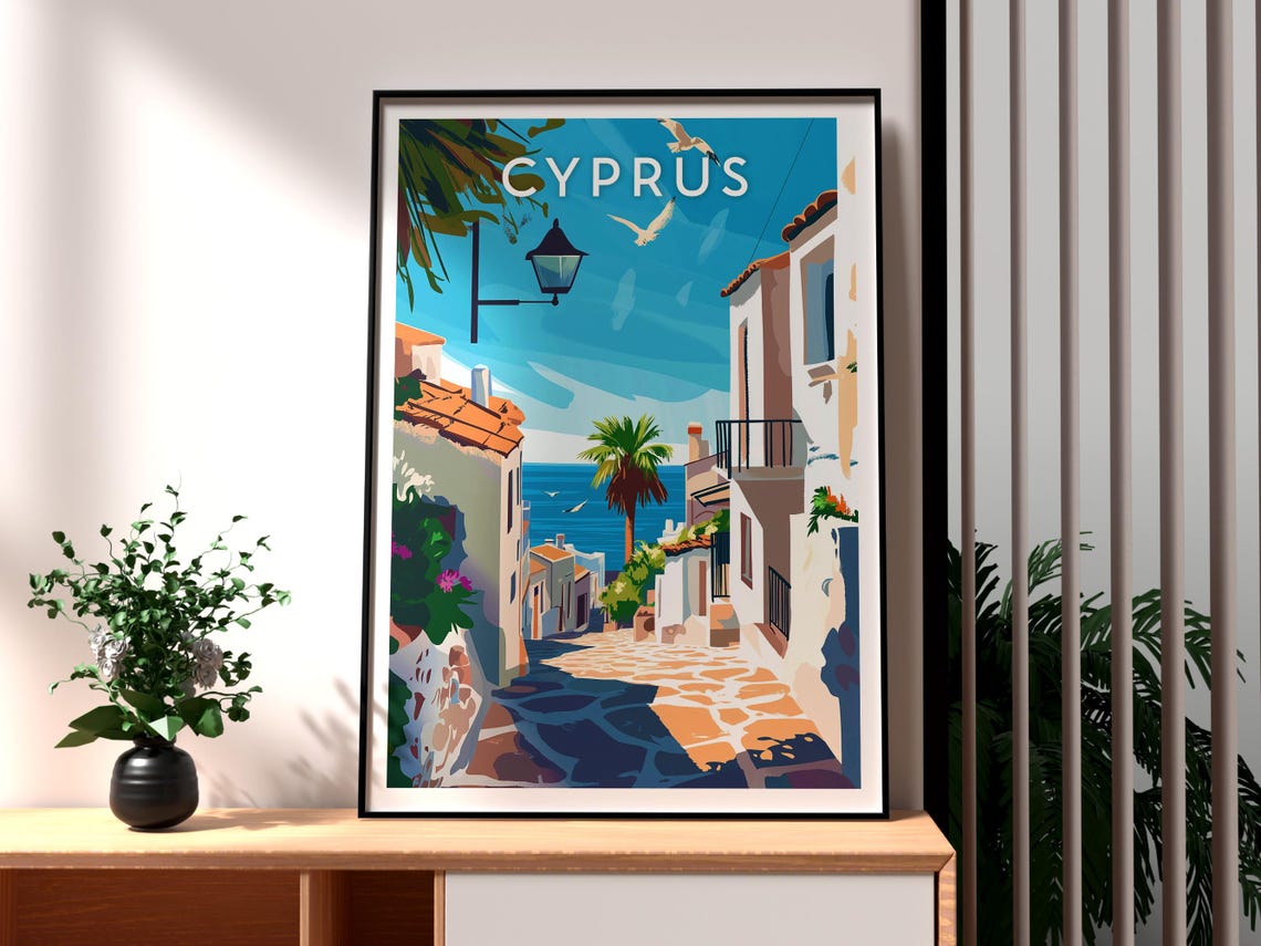 Cyprus Travel Poster, Kato Paphos and Ancient Kourion