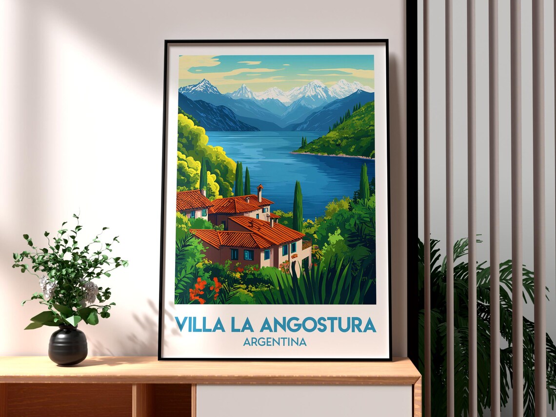 Villa La Angostura Argentina Lake Mountains Village Travel Poster