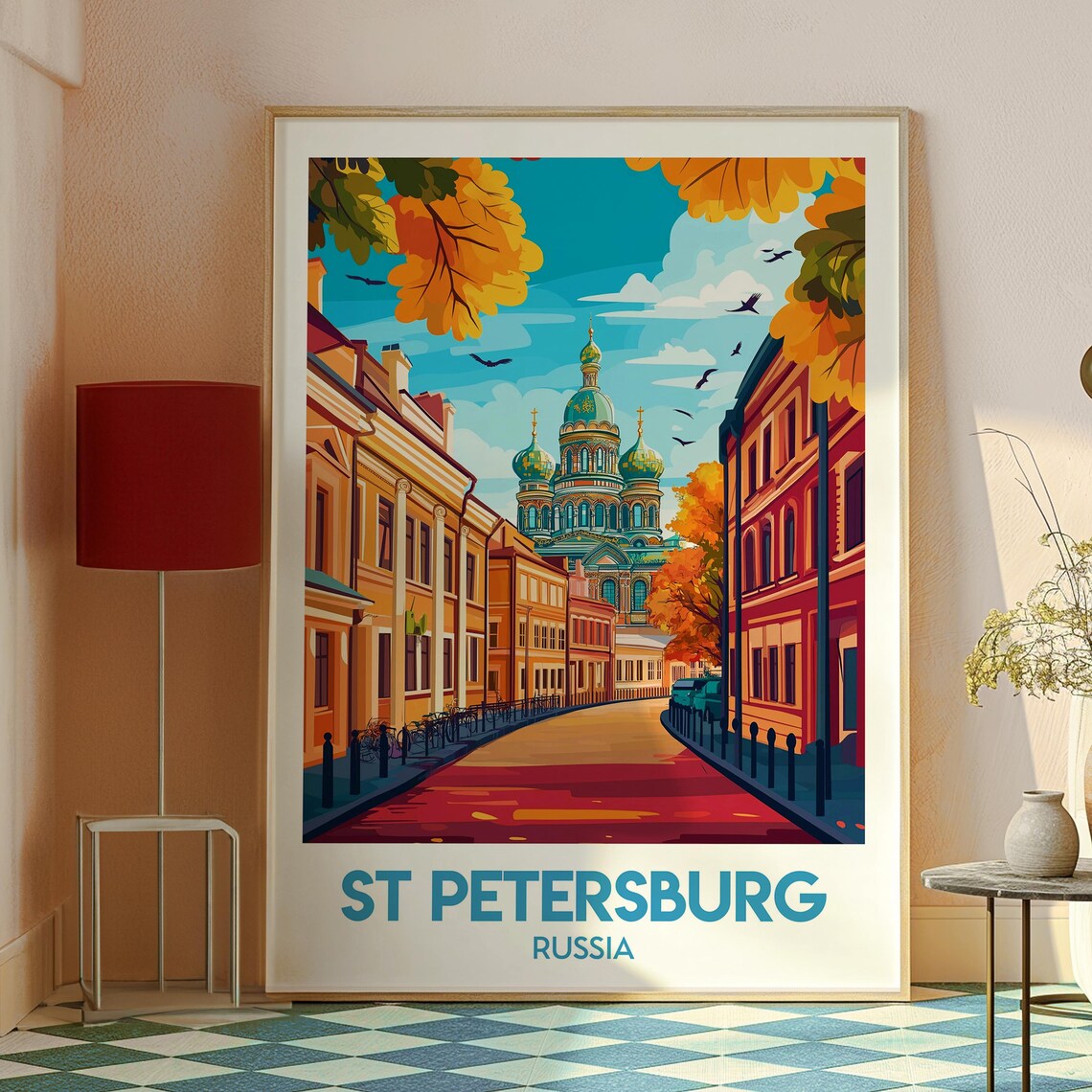 St Petersburg Russia Onion Dome Church Autumn Street Historic Travel Poster - Image 2