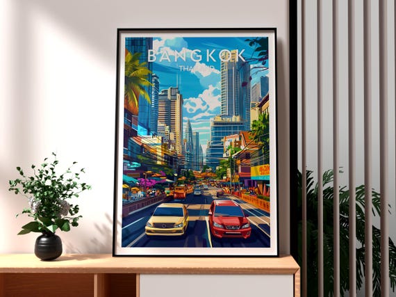 Bangkok Travel Print Thailand Wall Art Bkk Street Poster Backpacking Gift For Traveller Thai