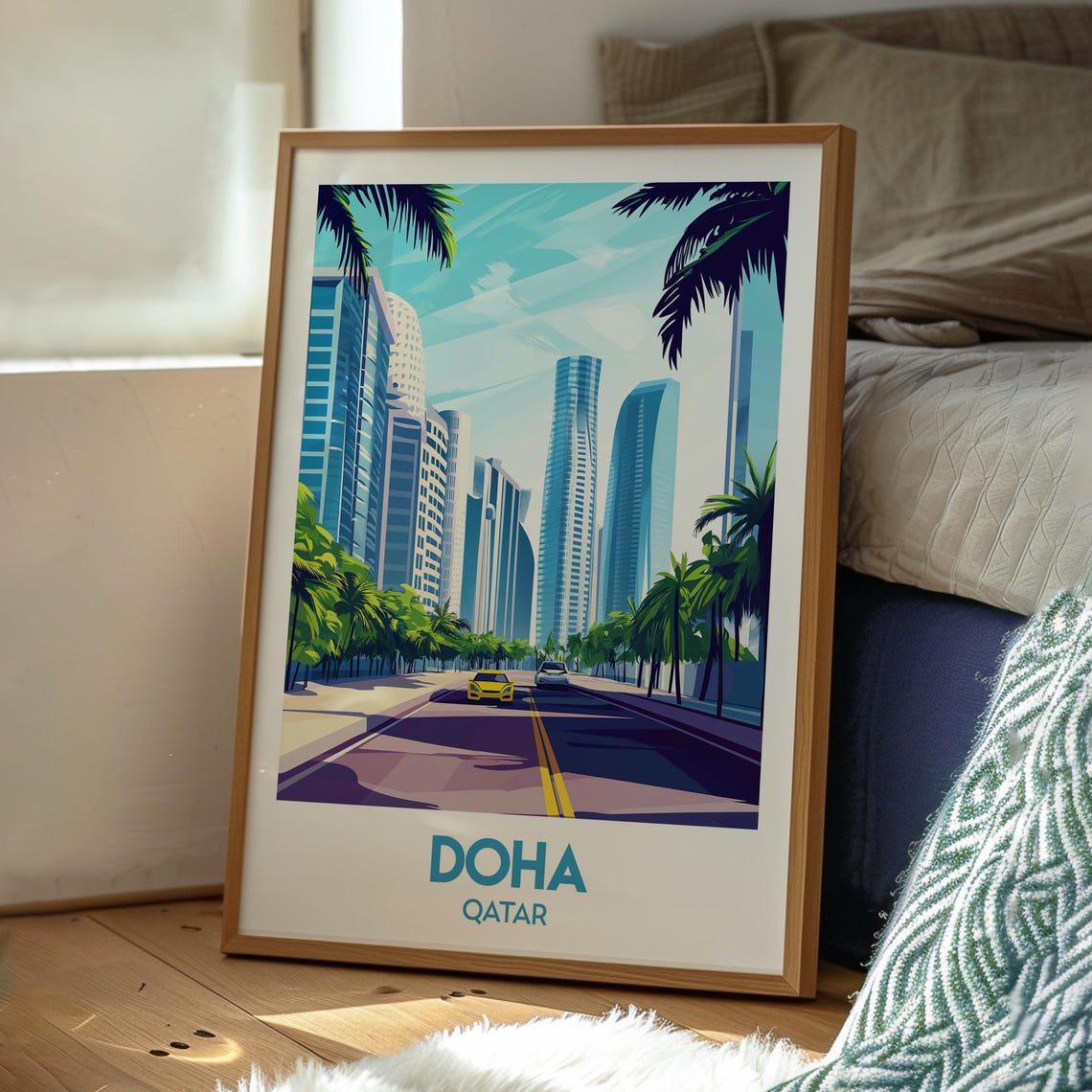 Doha Qatar Modern Skyscraper City Avenue Skyline Night View Poster - Image 3