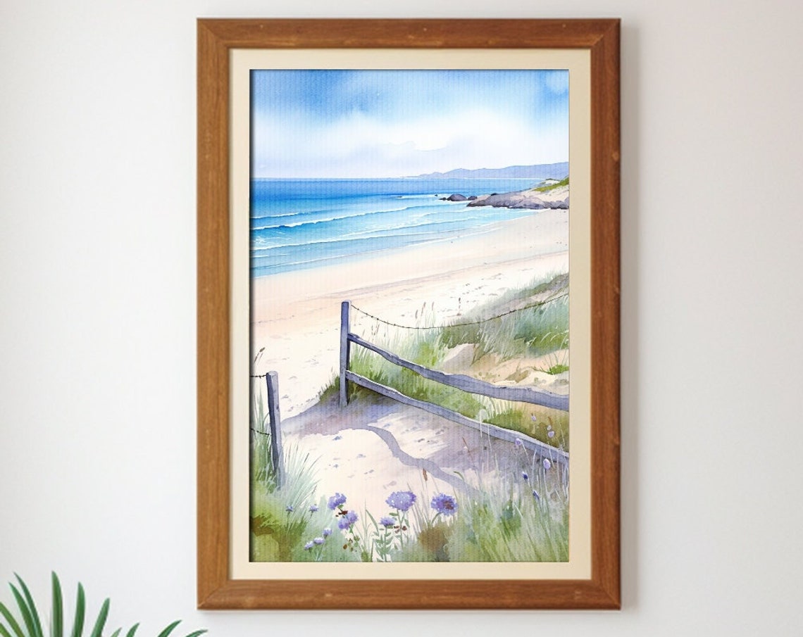 Beach Path Through Dunes Watercolor Ocean Coastal Painting Poster