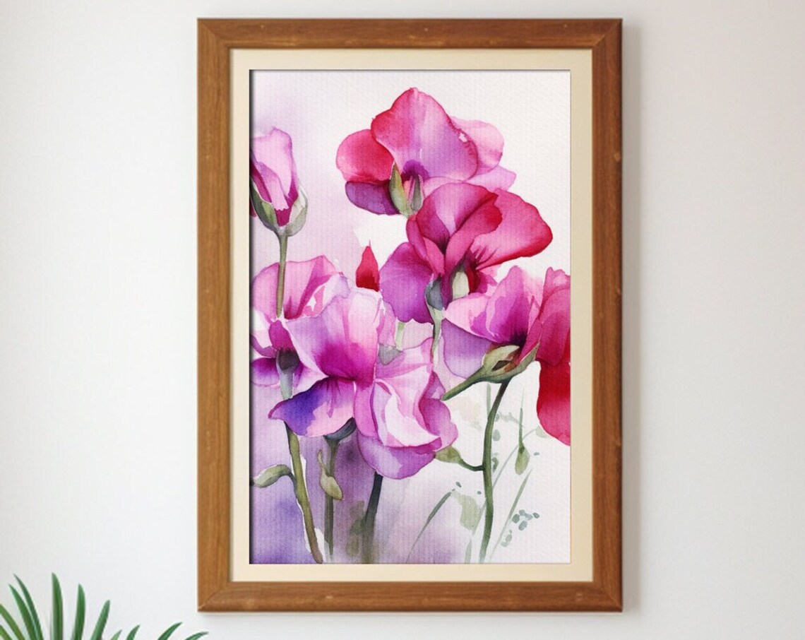 Sweet Pea Watercolor Art Print, Realistic Lathyrus