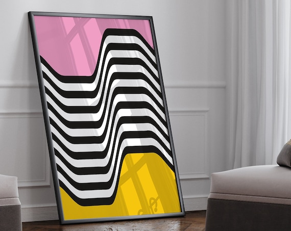 Mid Century Modern Wall Art Black And White Yellow And Pink Bauhaus Poster Geometric Art Print 1944